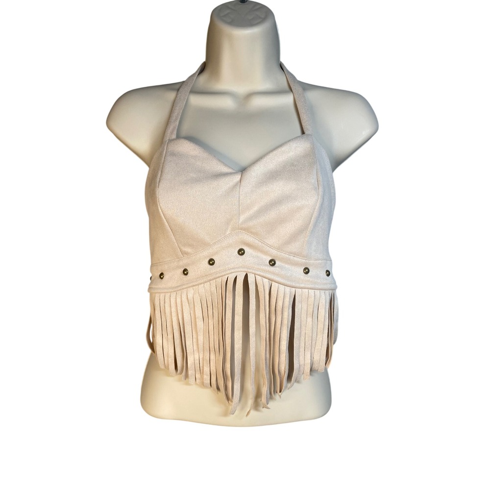 SHEIN MOD Fringe Halter Top XS Cowgirl Western Boho Chic Hippie Festival